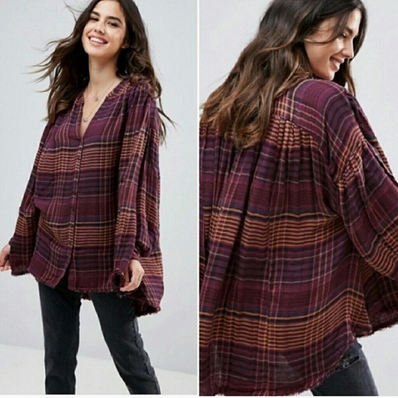Free People Come On Over Oversized Plaid Size M - Picture 2 of 8